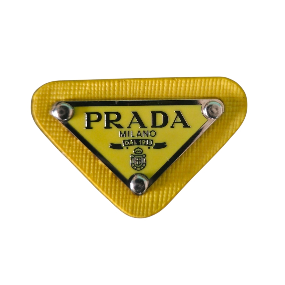 Prada Triangle Patch Designer Metal Charm Vintage Logo Replacement Yellow